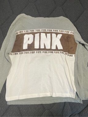 PINK Victoria's Secret Gray and Brown Colorblock Long Sleeve Tee